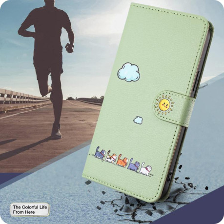 Чохол-книжка Cartoon Cats Leather для OPPO Reno13 5G Global - зелений