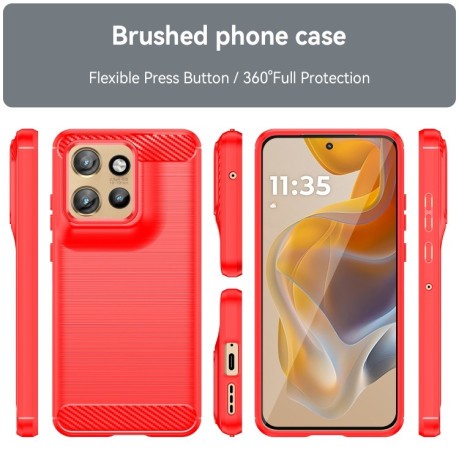 Противоударный чехол Brushed Texture Carbon Fiber на Motorola Edge 50 Neo - красный