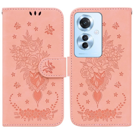 Чехол-книжка Butterfly Rose Embossed для OPPO Reno11 F Global - розовый