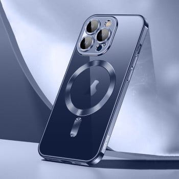 Силиконовый чехол SULADA с MagSafe с блестящим покрытием на iPhone 16 Pro Max - голубой