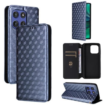 Чохол-книжка Stylus Cubic Grid Flip Leather на Motorola Edge 60 - синій