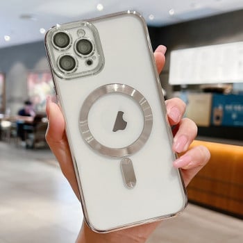 Противоударный чехол Electroplating (Magsafe) для iPhone 16 Pro Max - серебристый