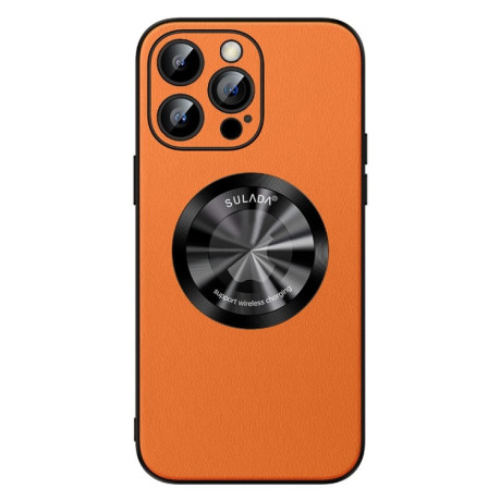 Кожаный чехол SULADA Microfiber Leather MagSafe Magnetic на iPhone 15 Pro - оранжевый