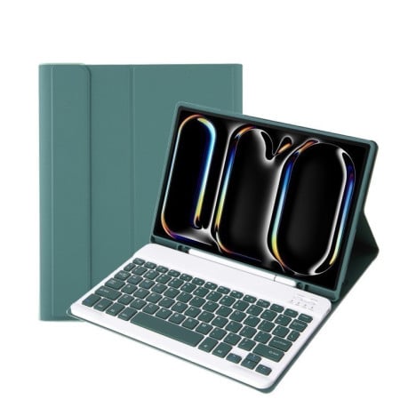Чехол - клавиатура Lambskin Texture Bluetooth Touch Keyboard Leather для iPad Pro 11 2024 - зеленый