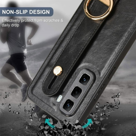 Противоударный чехол Wristband Leather Back для Infinix Hot 50 Pro 4G - черный