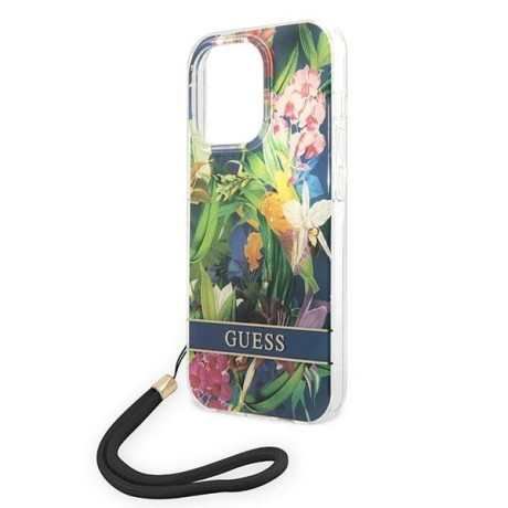 Оригінальний чохол Guess Flower Strap для iPhone 14 Pro Max - blue
