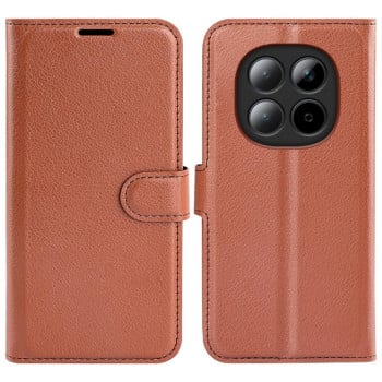 Чохол-книжка з фактурою Litchi і магнітним хлястиком на Xiaomi Redmi Note 15 4G / 5G /Poco M8164mm — коричневий