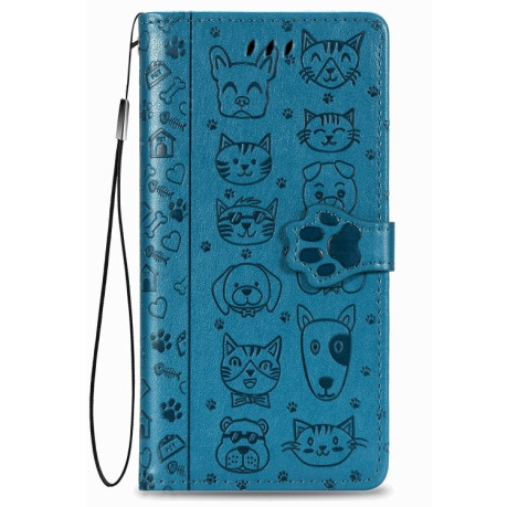Чехол-книжка Cute Cat and Dog Embossed на Xiaomi Mi Note 10 Lite - синий