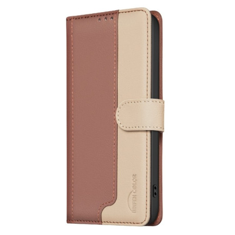 Чехол-книжка Color Matching RFID Anti-theft Leather для Xiaomi Redmi Note 14 5G/Poco M7 Pro 5G - коричневый