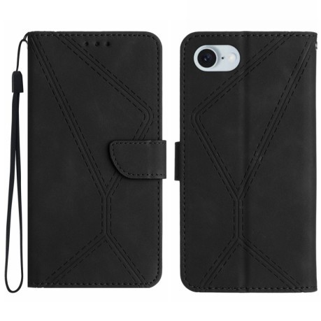 Чехол-книжка Stitching Embossed Leather для iPhone 16e - черный