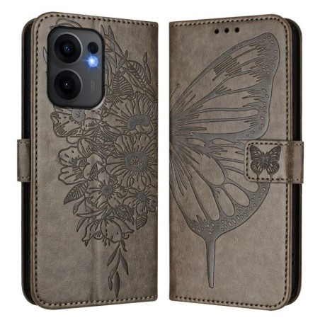 Чехол-книжка Embossed Butterfly для OPPO Reno13 F/Reno13 FS- серый