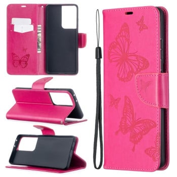 Чохол-книжка Butterflies Pattern Samsung Galaxy S21 Ultra - червоний