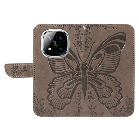 Чохол-книжка Swallowtail Butterfly Embossed Leather для Xiaomi Redmi Note 14 Pro / 14 Pro+ 5G - сірий
