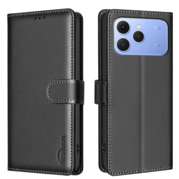 Чехол-книжка Litchi Texture RFID Anti-theft Leather на Tecno Spark 40 4G — черный