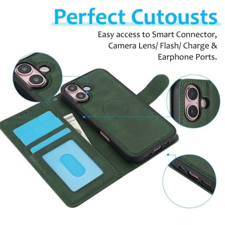 Чехол-книжка Calf Texture 2 in 1 Detachable Magnetic на iPhone 16 - зеленый