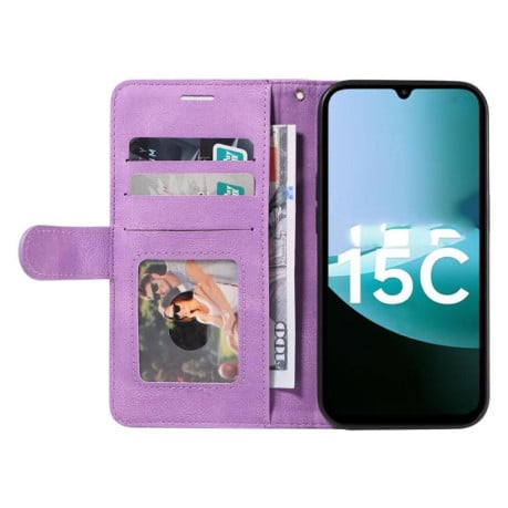 Чохол-книжка Dual-color Splicing Flip Leather на Xiaomi Redmi 15C 4G EU / 15C 5G 173.1mm - фіолетовий