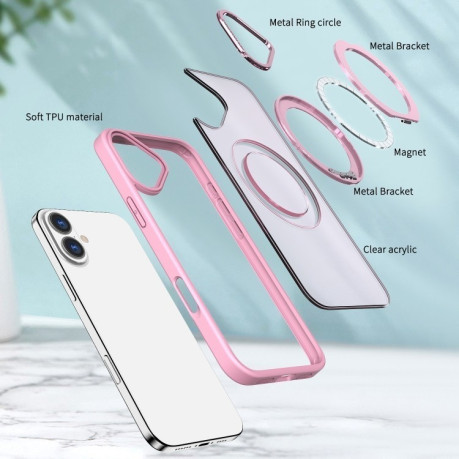 Противоударный чехол Wing Series MagSafe Magnetic Ring Holder для  iPhone 16 Plus - розовый