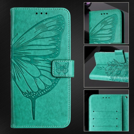 Чехол-книжка Embossed Butterfly для Xiaomi Poco F6 - зеленый
