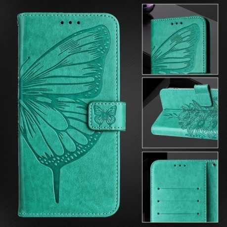 Чехол-книжка Embossed Butterfly для iPhone 16e - зеленый