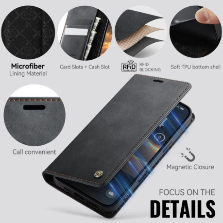Чехол-книжка CaseMe 033 с фактурой Calf и защитой от сканирования RFID на iPhone 17 Pro Max — чёрный