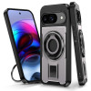 Противоударный чехол Ring Holder Carbon Fiber PC Hybrid TPU для Google Pixel 9 / 9 Pro - серый
