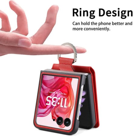Противоударний чехол Litchi Texture Leather Ring Wallet на Motorola Razr 60 Ultra - червоний