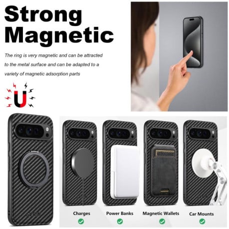 Карбоновий чохол Suteni G3 Carbon Fiber підставка 360 з MagSafe на Google Pixel 10 Pro XL - чорний
