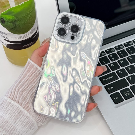 Противоударный чехол Plating Glitter Texture TPU with Lens Film для iPhone 16 Pro - White Wrinkles