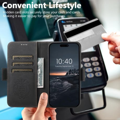 Чехол-книжка SUTENI J07 Multifunctional с Magsafe и магнитным хлястиком на iPhone 17 - черный