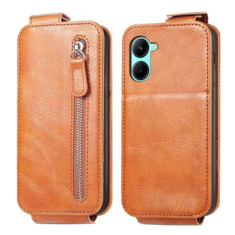 Флип-чехол Zipper Wallet Vertical для Realme C33 - коричневый