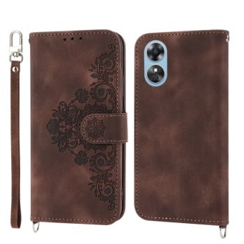 Чохол-книжка Skin-feel Flowers Embossed для OPPO Reno8 T 4G Global - коричневий