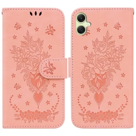 Чехол-книжка Butterfly Rose Embossed для Samsung Galaxy A05 - розовый