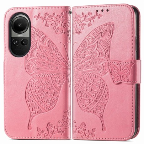 Чехол-книжка Butterfly Love Flower Embossed на OPPO Reno10 / 10 Pro Global - розовый