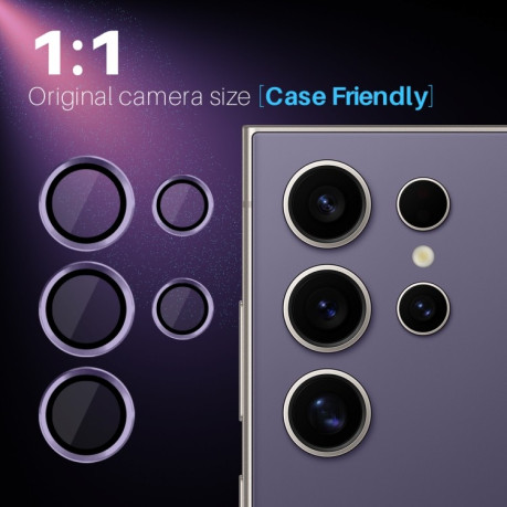 Защитное стекло NORTHJO Glitter Camera Lens Protector Tempered Glass Metal Ring на Samsung Galaxy S25 Ultra 5G - фиолетовое