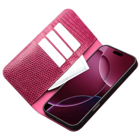 Кожаный чехол-книжка QIALINO Crocodile Texture на iPhone 17 - пурпурно-красный