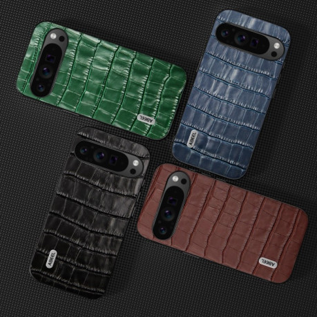Противоударный чехол ABEEL Crocodile Texture Genuine Leather для Google Pixel 9 Pro - синий