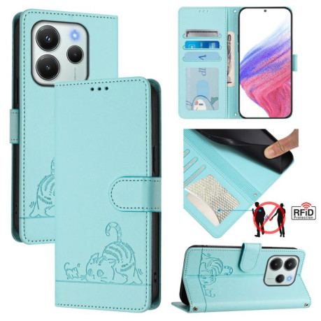 Чохол-книжка Cat Embossing Pattern на Xiaomi Redmi Note 14 4G 164.84mm - зелений