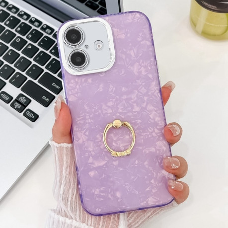 Чохол протиударний Plating Glitter Texture Ring Holder для iPhone 16 - Purple Shell Pattern