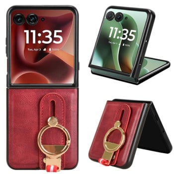Противоударный чехол Wristband Leather Back для Motorola Razr 60 Ultra - красный