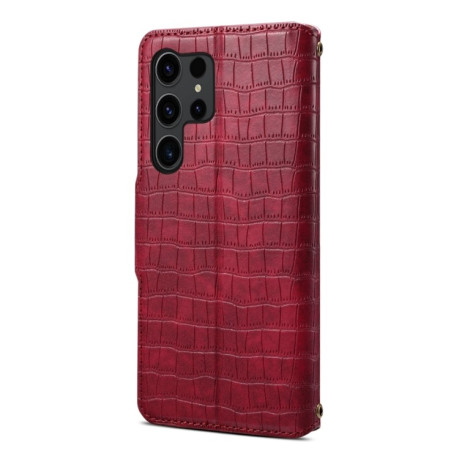 Чохол Denior Crocodile Texture Oil Edge Leather на Samsung Galaxy S24 5G - пурпурно-червоний