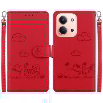 Чохол-книжка Cute Cats з магнітним хлястиком+захист сканування RFID на Xiaomi Redmi 15C 5G / 4G EU 173mm / Poco C85 5G - червоний