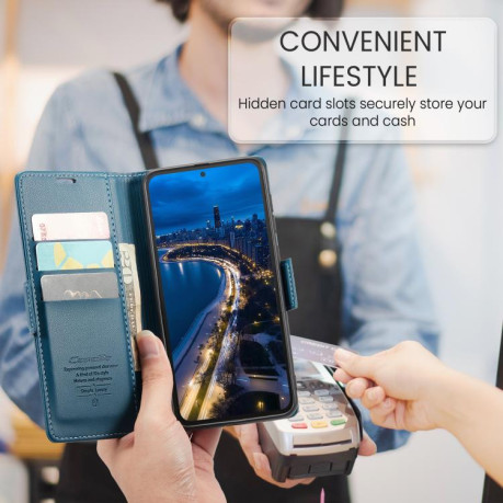 Чехол-книжка CaseMe 023 Butterfly Buckle Litchi Texture RFID Anti-theft Leather для Xiaomi Redmi Note 14 4G 164.84mm - синий