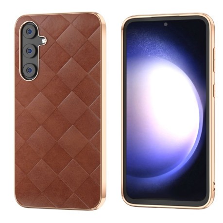 Противоударный чехол Nano Plating Weave Plaid Texture для Samsung Galaxy S23 FE 5G - коричневый