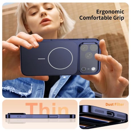 Чехол Corning Glass Plating Large Window MagSafe со стеклом Corning и MagSafe для iPhone 16 Pro Max — синий