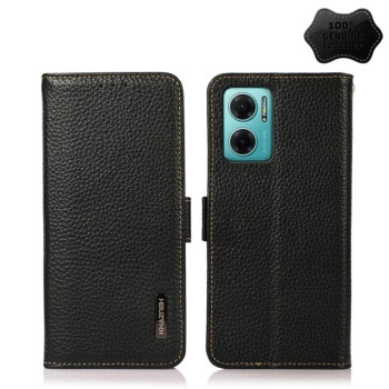Кожаный чехол-книжка KHAZNEH Genuine Leather RFID для Xiaomi Redmi Note 11E / Redmi 10 5G - черный