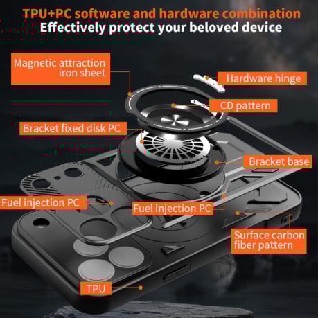 Чехол Armor Rotating Holder с MagSafe и подставкой на iPhone 17 Pro Max - черный