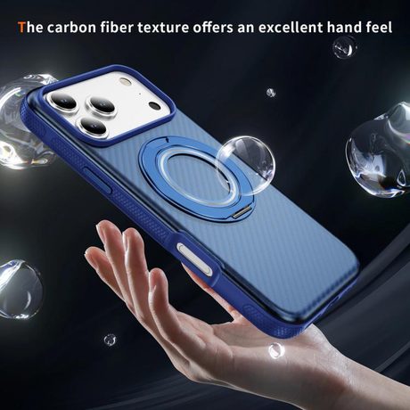 Карбоновий чохол Carbon Fiber Gear Holder C Type з тримачем та MagSafe на iPhone 18 Pro Max / 17 Pro Max — прозорий синій/королівський синій