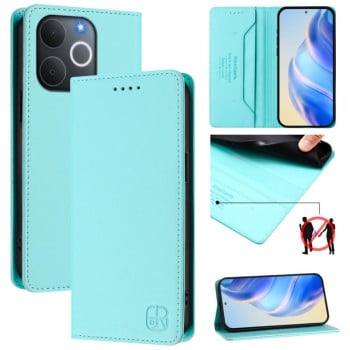 Чехол-книжка RC01 Dual-Folded Magnetic Suction RFID Leather на Realme Note 70 4G / 70T 4G — мятно-зелёный