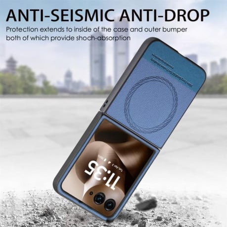 Чехол Twill Fabric Leather Skin Magnetic для Motorola Razr 60 Ultra - синій