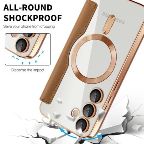 Чохол-книжка Shield MagSafe RFID Anti-theft Leather для Samsung Galaxy S24 FE 5G - коричневий